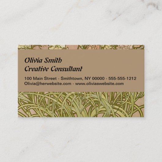 Art Nouveau Alfonse Mucha Bloemanjer bloemen Visitekaartje (Voorkant)