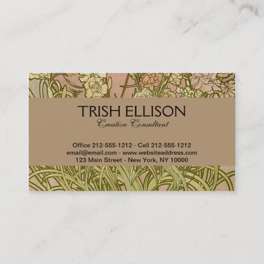 Art Nouveau Alfonse Mucha Bloemanjer bloemen Visitekaartje (Achterkant)