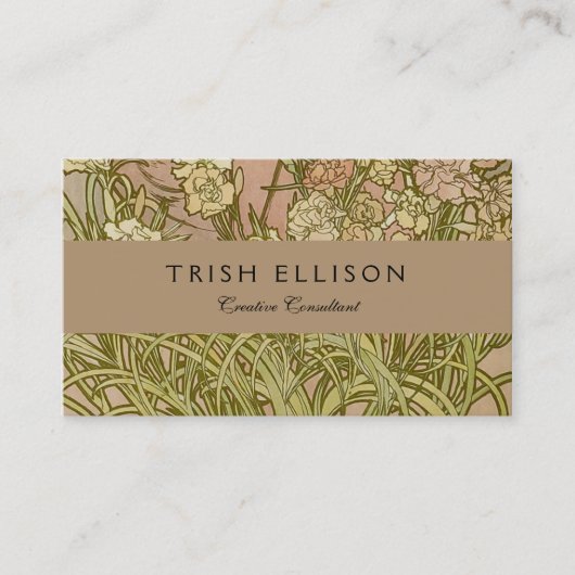 Art Nouveau Alfonse Mucha Bloemanjer bloemen Visitekaartje (Voorkant)