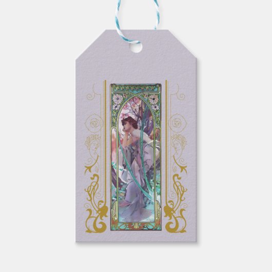 Art Nouveau Alphonse Mucha Avondbeschouwing Cadeaulabel (Voorkant)