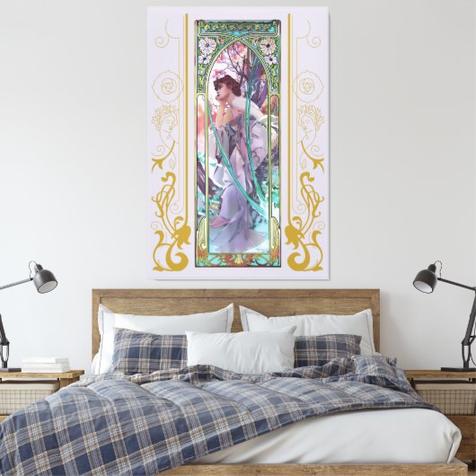 Art Nouveau Alphonse Mucha Avondbeschouwing Canvas Afdruk (Insitu (Slaapkamer))