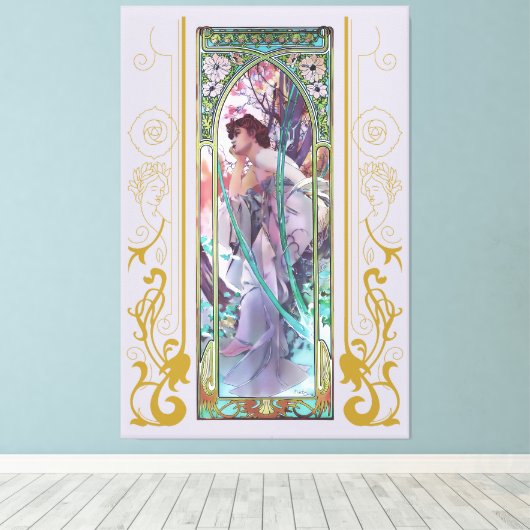 Art Nouveau Alphonse Mucha Avondbeschouwing Canvas Afdruk (Insitu (Houten vloer))