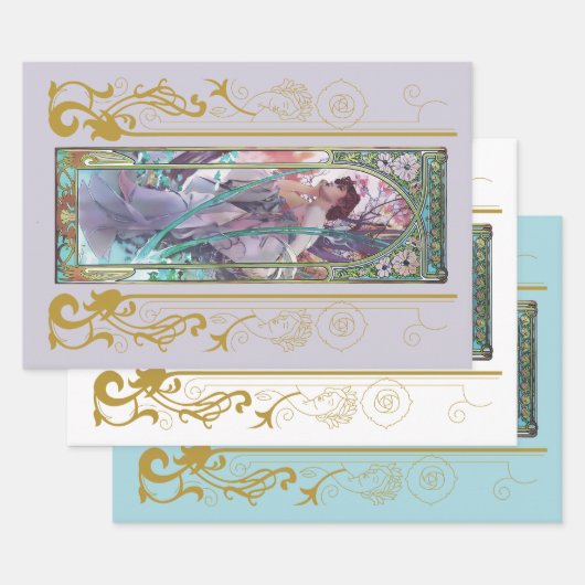 Art Nouveau Alphonse Mucha Avondbeschouwing Inpakpapier Vel (Set)