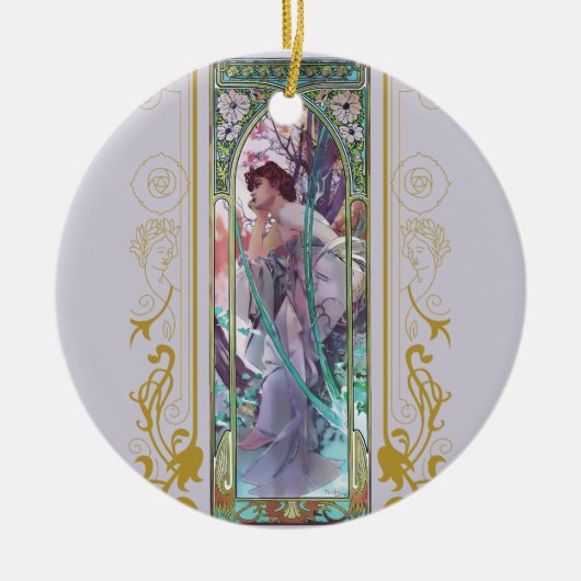 Art Nouveau Alphonse Mucha Avondbeschouwing Keramisch Ornament (Voorkant)