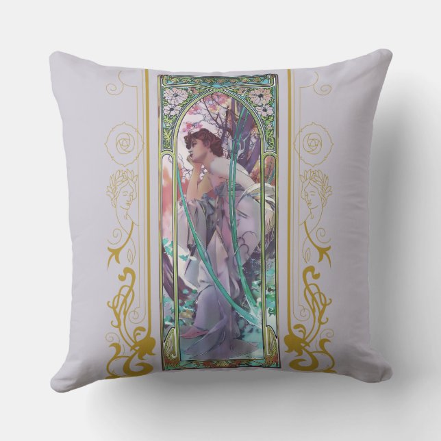 Art Nouveau Alphonse Mucha Avondbeschouwing Kussen (Achterkant)