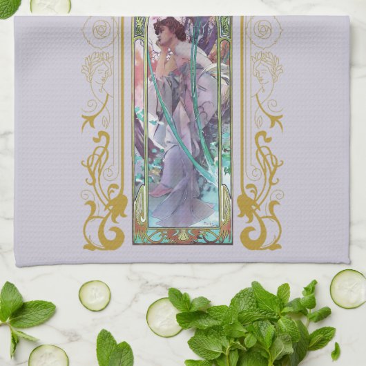 Art Nouveau Alphonse Mucha Avondbeschouwing Theedoek (Gevouwen)