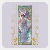 Art Nouveau Alphonse Mucha Avondbeschouwing Vierkante Sticker (Voorkant)