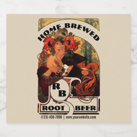  Art Nouveau Alphonse Mucha Bier Etiket (Enkel label)