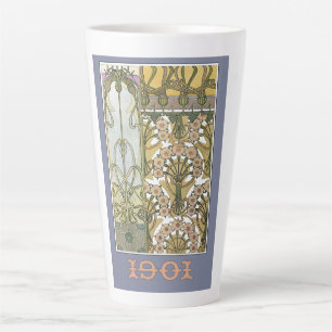 Art nouveau alphonse mucha bloemenkunst 1901 paars latte mok