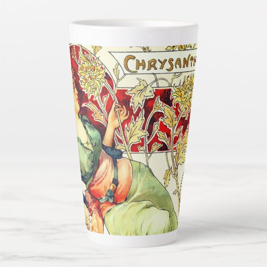 Art nouveau Alphonse Mucha Chrysanthemum herfst Latte Mok (Voorkant)