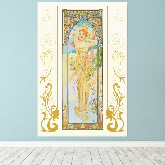Art Nouveau Alphonse Mucha De Helderheid van de Da Canvas Afdruk (Insitu (Houten vloer))