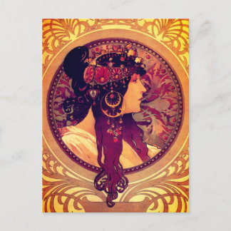 Art nouveau Alphonse Mucha Donna elegant Briefkaart