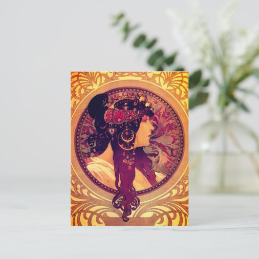 Art nouveau Alphonse Mucha Donna elegant Briefkaart (Staand voorkant)