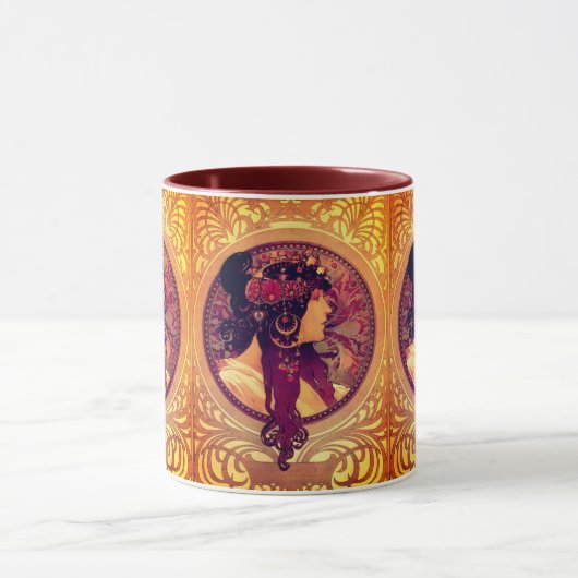 Art nouveau Alphonse Mucha Donna elegant Mok (Midden)