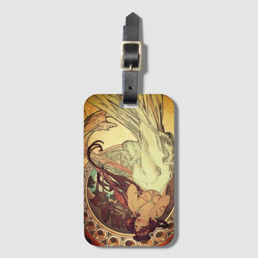 Art nouveau Alphonse Mucha elegant woman muse Bagagelabel (Voorkant (verticaal))