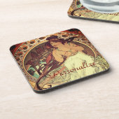 Art nouveau Alphonse Mucha elegante  vrouw Bier Onderzetter (Linkerzijde)