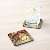 Art nouveau Alphonse Mucha elegante  vrouw Bier Onderzetter (Rechterzijde)