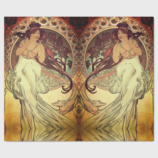 Art nouveau Alphonse Mucha elegante  vrouw Cadeaupapier (Zoom)