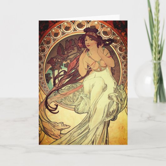 Art nouveau Alphonse Mucha elegante  vrouw Kaart (Voorkant)