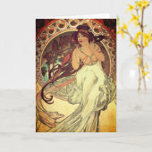 Art nouveau Alphonse Mucha elegante  vrouw Kaart (Gele Bloem)