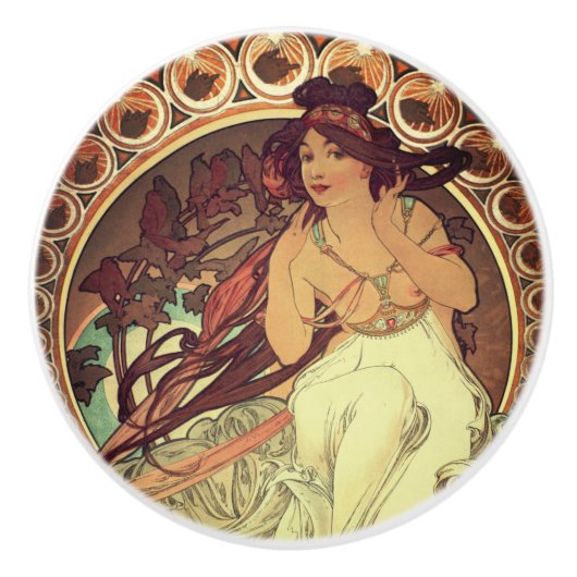 Art nouveau Alphonse Mucha elegante  vrouw Keramische Knop (Voorkant)