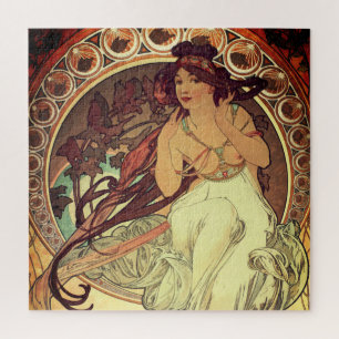 Art nouveau Alphonse Mucha elegante  vrouw Legpuzzel