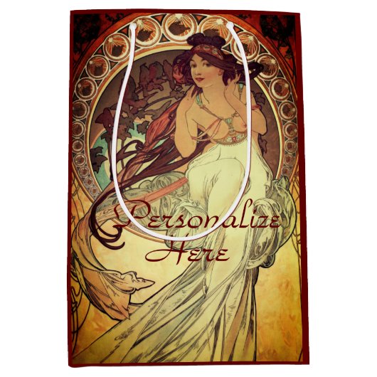 Art nouveau Alphonse Mucha elegante  vrouw Medium Cadeauzakje (Voorkant)