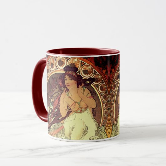 Art nouveau Alphonse Mucha elegante  vrouw Mok (Voorkant links)