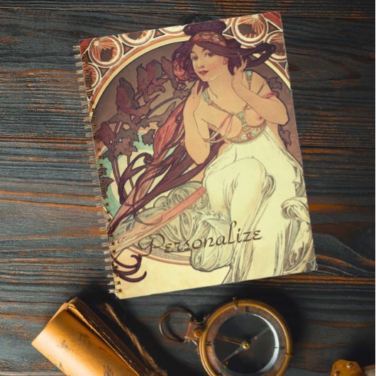 Art nouveau Alphonse Mucha elegante  vrouw Notitieboek