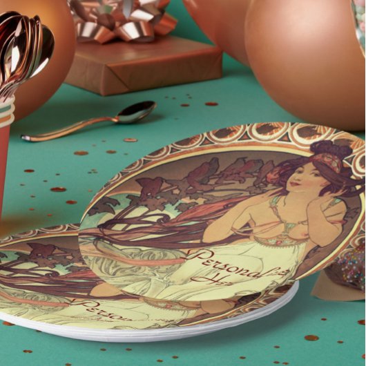 Art nouveau Alphonse Mucha elegante  vrouw Papieren Bordje