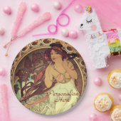 Art nouveau Alphonse Mucha elegante  vrouw Papieren Bordje (Feest)