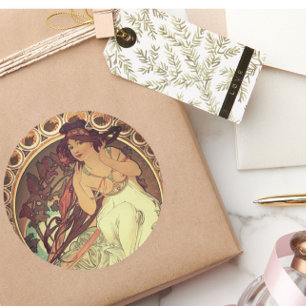 Art nouveau Alphonse Mucha elegante vrouw Ronde Sticker