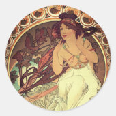 Art nouveau Alphonse Mucha elegante  vrouw Ronde Sticker (Voorkant)