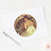 Art nouveau Alphonse Mucha elegante  vrouw Ronde Sticker (Envelop)