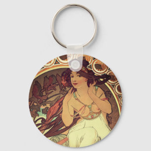 Art nouveau Alphonse Mucha elegante  vrouw Sleutelhanger