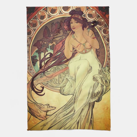 Art nouveau Alphonse Mucha elegante  vrouw Theedoek (Verticaal)