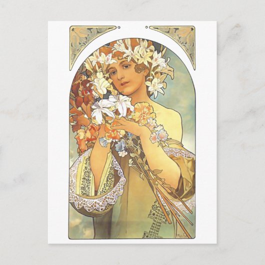 Art Nouveau - Alphonse Mucha "Flower" Briefkaart (Voorkant)