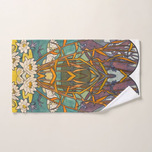 Art nouveau Alphonse mucha flower dragonfly Bad Handdoek (Handdoek)