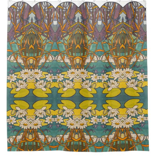 Art nouveau Alphonse mucha flower dragonfly Douchegordijn (Voorkant)