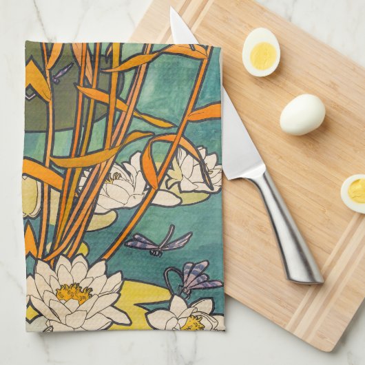 Art nouveau Alphonse mucha flower dragonfly Theedoek (Quarter Fold)