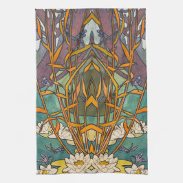 Art nouveau Alphonse mucha flower dragonfly Theedoek