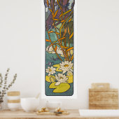 Art nouveau Alphonse mucha flower pond dragonfly Poster (Keuken)