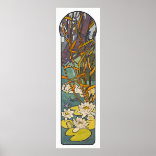 Art nouveau Alphonse mucha flower pond dragonfly Poster