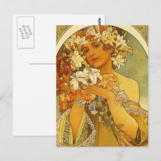 Art Nouveau Alphonse Mucha Flower Post Card Briefkaart (Voorkant / Achterkant)