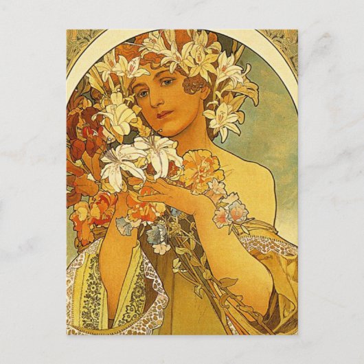 Art Nouveau Alphonse Mucha Flower Post Card Briefkaart (Voorkant)