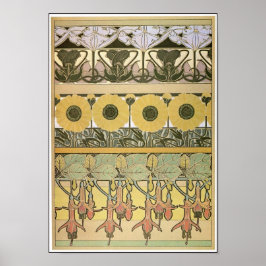 Art nouveau alphonse mucha fuschia bloemen poster