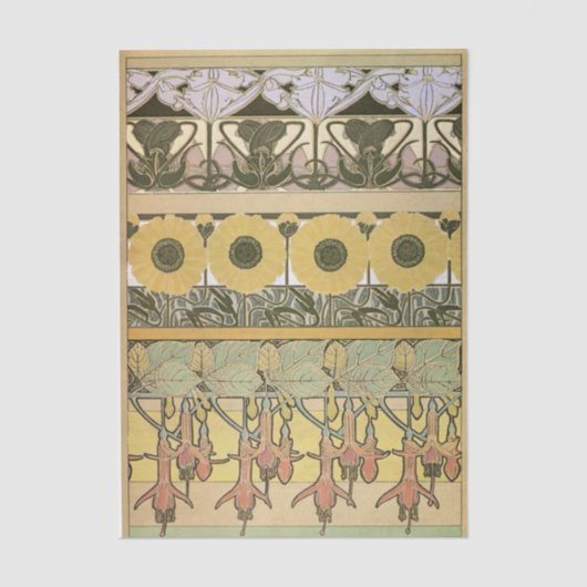 Art nouveau alphonse mucha fuschia sunflower flora tissuepapier (Voorkant)