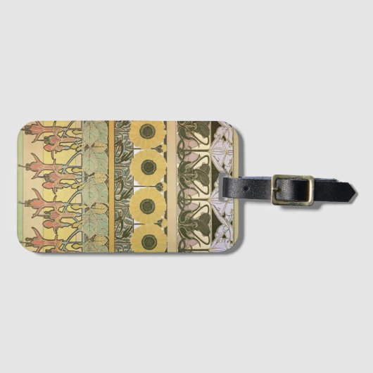 Art nouveau alphonse mucha fuschia zonnebloemflora bagagelabel (Voorkant (horizontaal))
