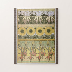 Art nouveau alphonse mucha fuschia zonnebloemflora legpuzzel