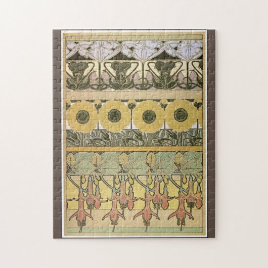 Art nouveau alphonse mucha fuschia zonnebloemflora legpuzzel (Verticaal)